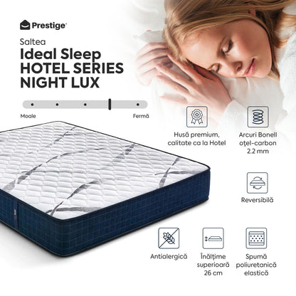Saltea Ideal Sleep HOTEL SERIES NIGHT LUX, superortopedică, cu spumă poliuretanică și arcuri, husă cu aerisire optimă, Grosime 26 cm - Prestige Home