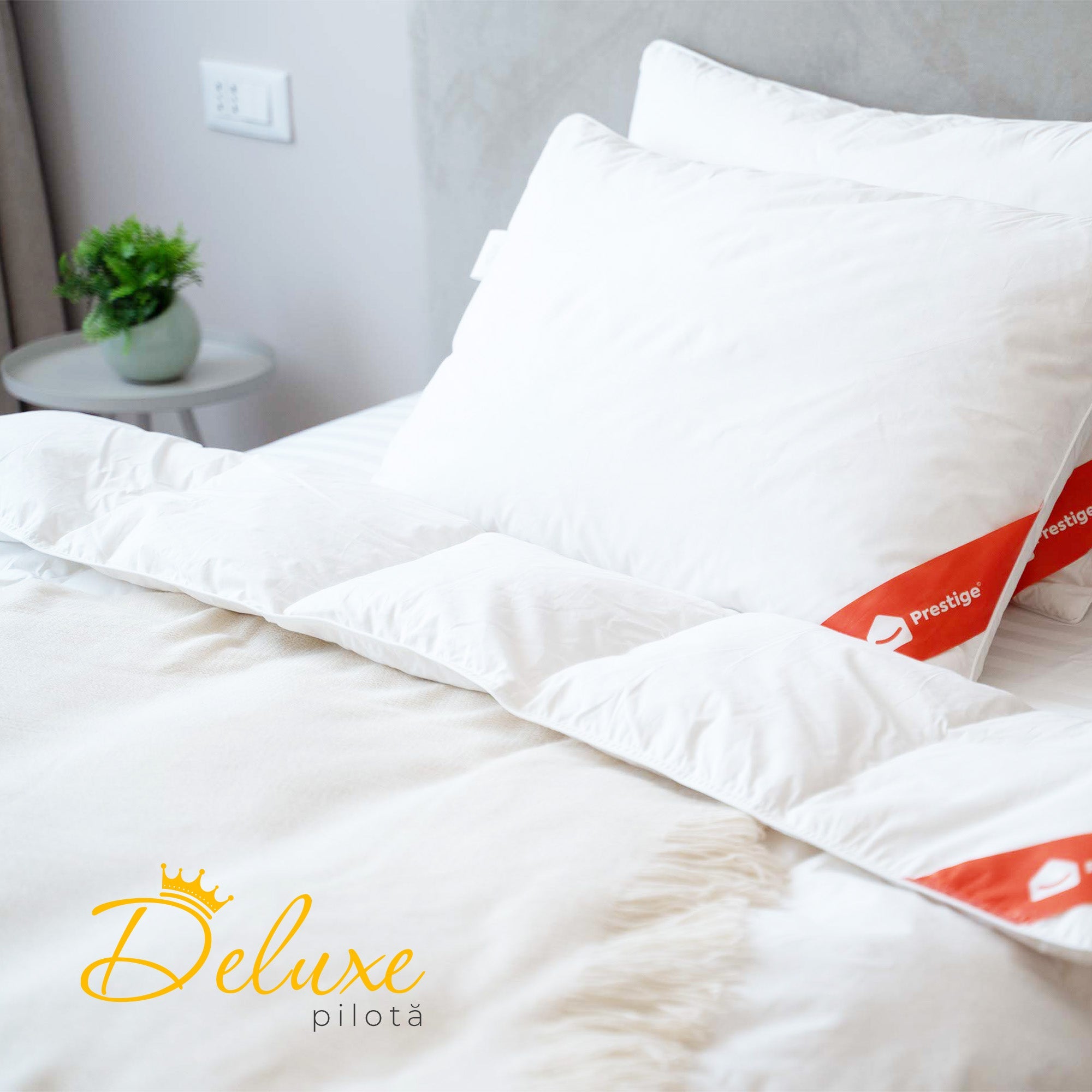 Pilotă Deluxe, 4 anotimpuri, cu pene și puf de gâscă, husă bumbac, 140x200 cm-Pilotă-Prestige Home-Prestige Home