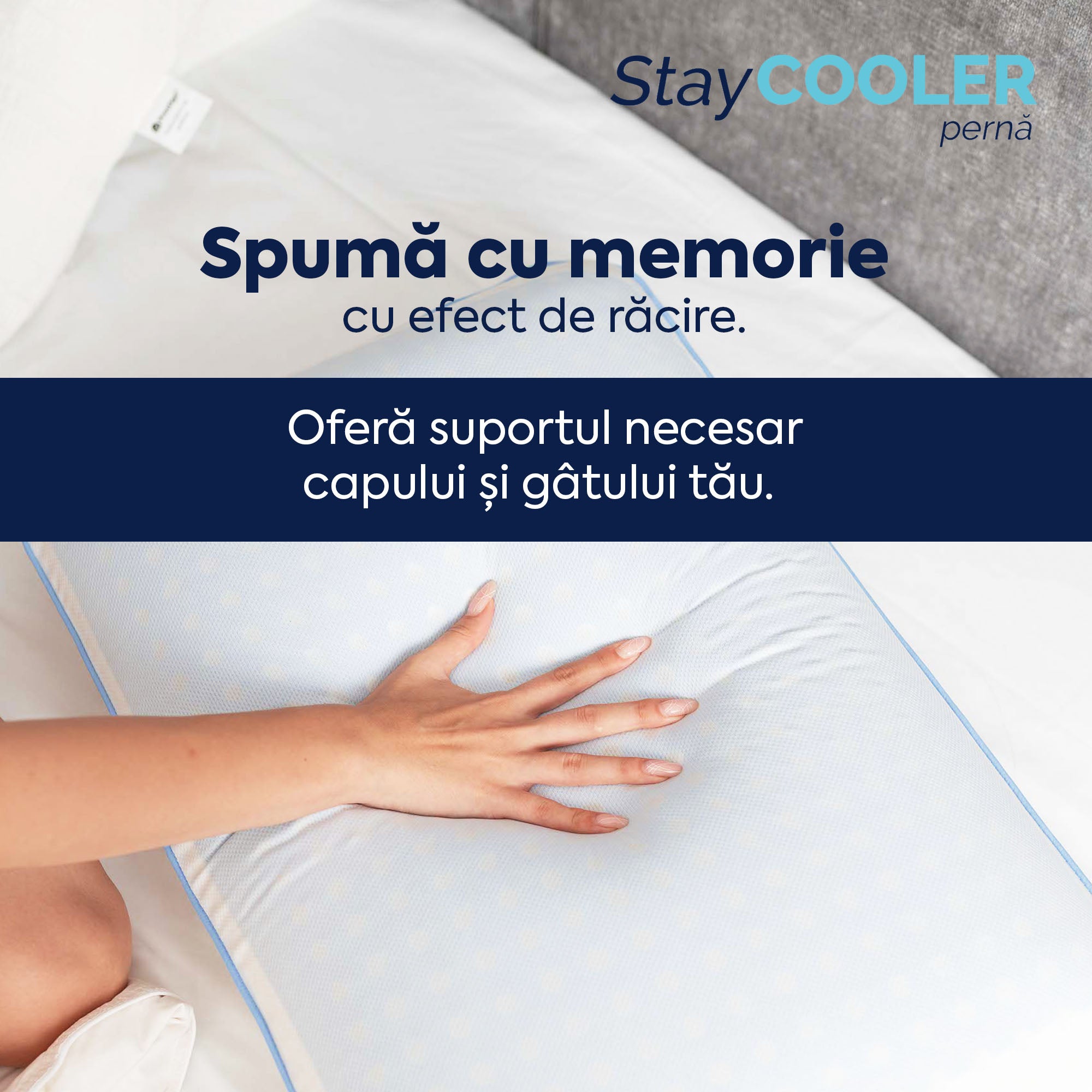 Pernă Stay Cooler, din spumă cu memorie Viscolex cu efect de răcire, husă detașabilă cu efect de ventilație al aerului, 60x40x15 cm - Prestige Home