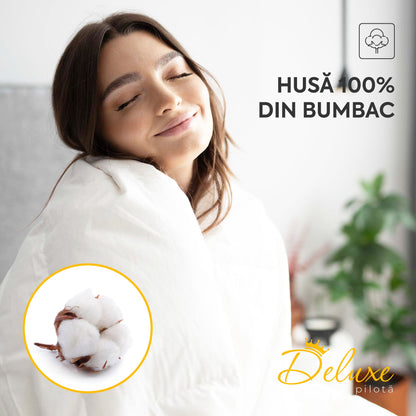 Pilotă Deluxe, 4 anotimpuri, cu pene și puf de gâscă, husă bumbac, 140x200 cm-Pilotă-Prestige Home-Prestige Home
