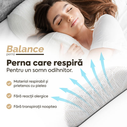Pernă anatomică Balance, din spumă cu memorie Viscolex și husă detașabilă cu sistem de ventilație al aerului, 60x38x10 cm - Prestige Home
