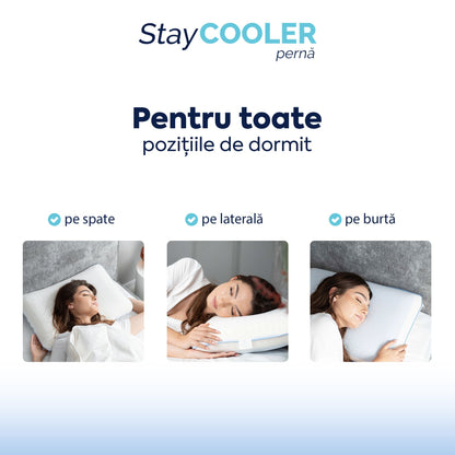 Pernă Stay Cooler, din spumă cu memorie Viscolex cu efect de răcire, husă detașabilă cu efect de ventilație al aerului, 60x40x15 cm - Prestige Home