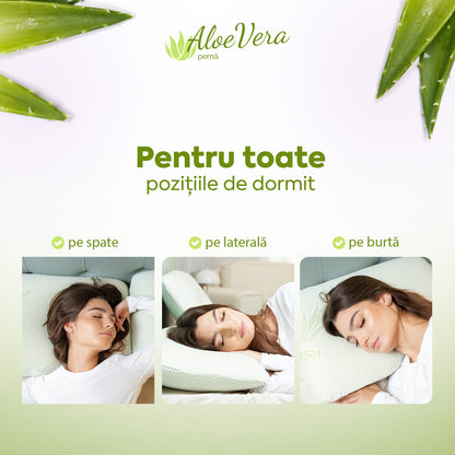 Pernă Aloe Vera Therapy, din spumă cu memorie flexibilă, husă detașabilă și lavabilă, 60x40x15 cm - Prestige Home