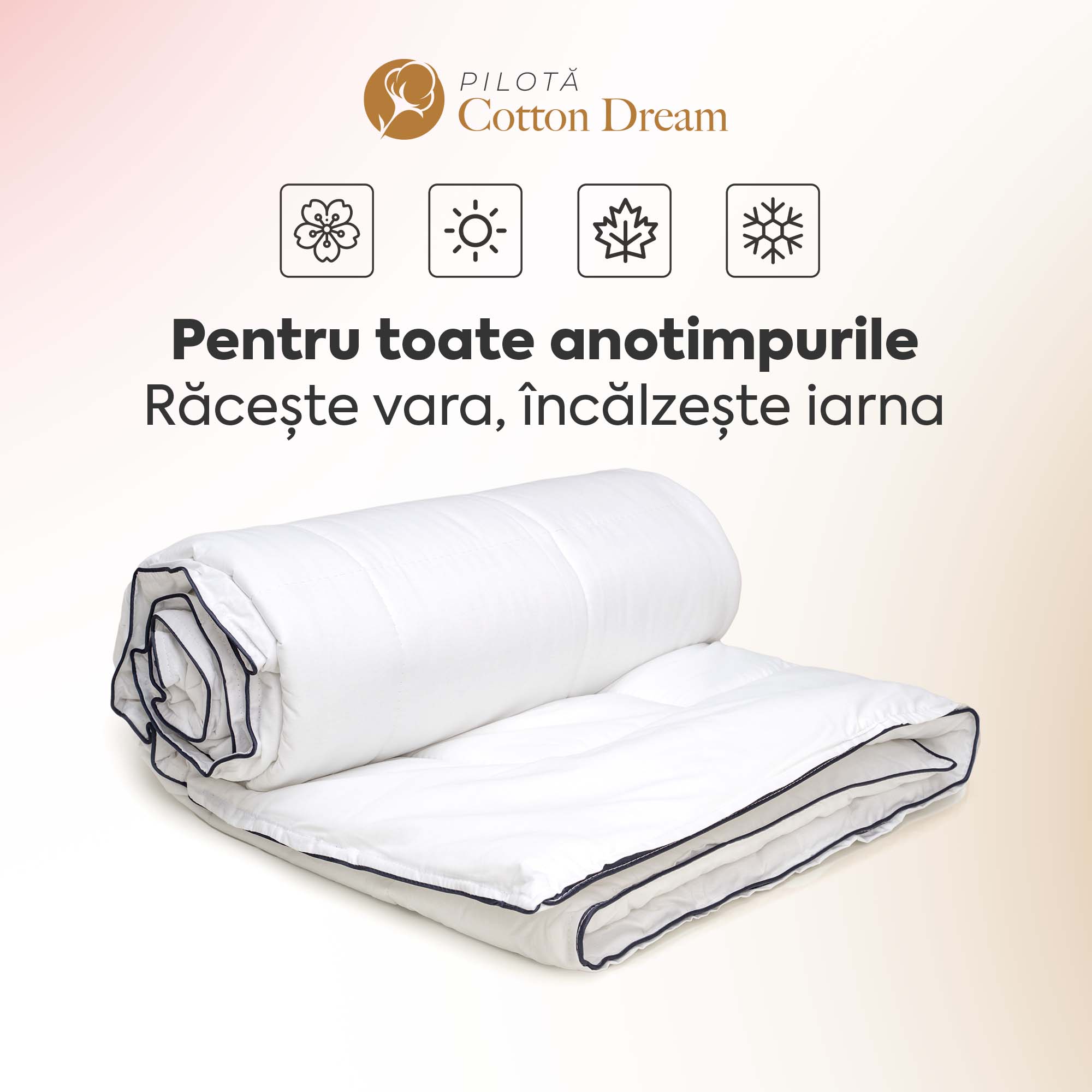 Pilotă Cotton Dream cu microfibră, husă bumbac, 200x200 cm-Pilotă-Prestige Home-Prestige Home